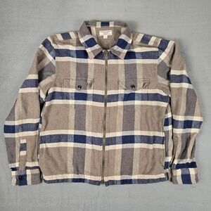 Wallace & Barnes Zip Front Twill Work Shirt Mens Large Flannel Plaid Pockets
